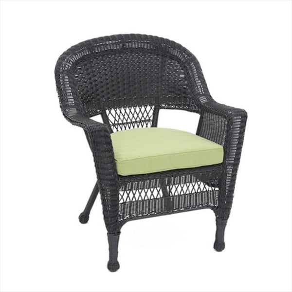 Jeco W00207-C-FS029 Black Wicker Chair With Green Cushion W00207-C-FS029 - main